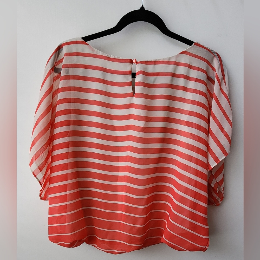 BCX Striped Flowy Blouse Top size S Coral‎ elastic Waist - Picture 2 of 7